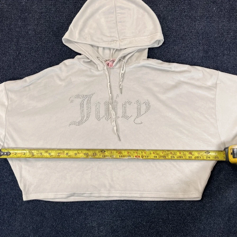 Juicy Couture Hoodie Womens‎ Large Velour Rhinestone Crop Pullover Sleepwear